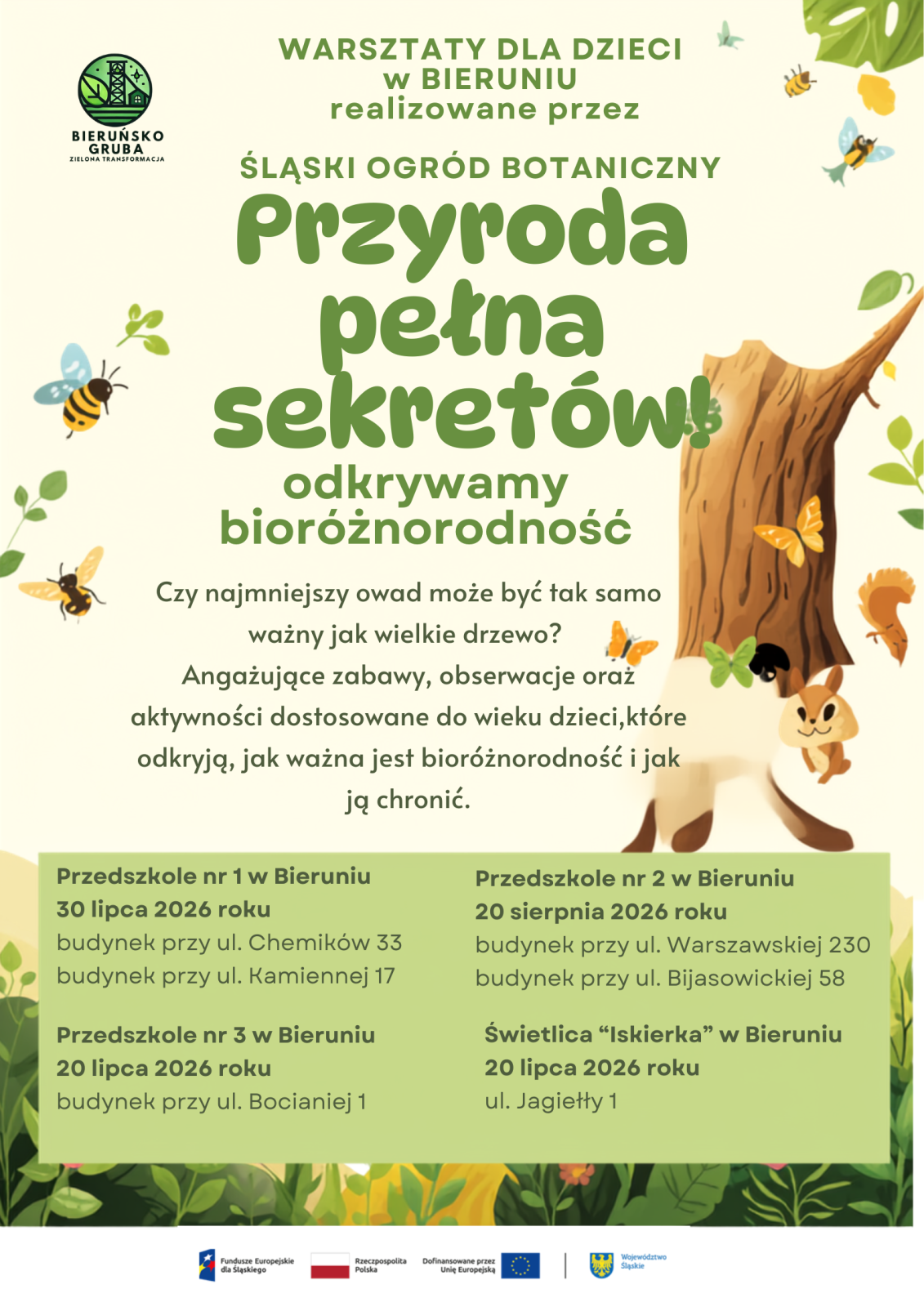 warsztaty dla dzieci , informacja o  organizatorach, temacie, miejsach i terminach